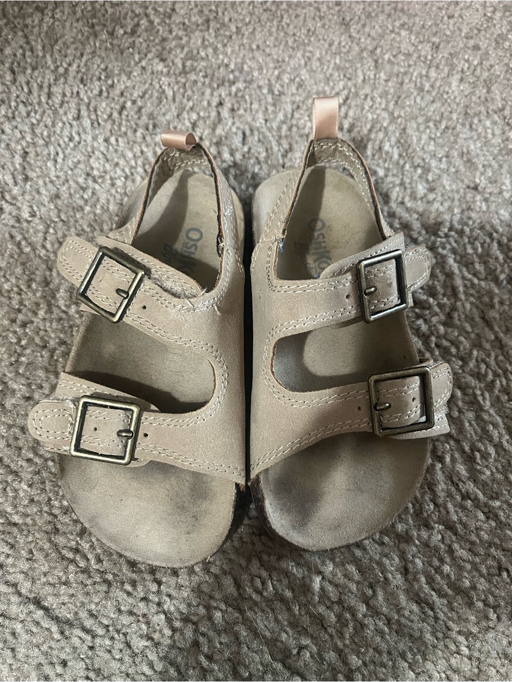 OshKosh B'gosh Beige Double-Buckle Kids Sandals with Pink Heel Tabs